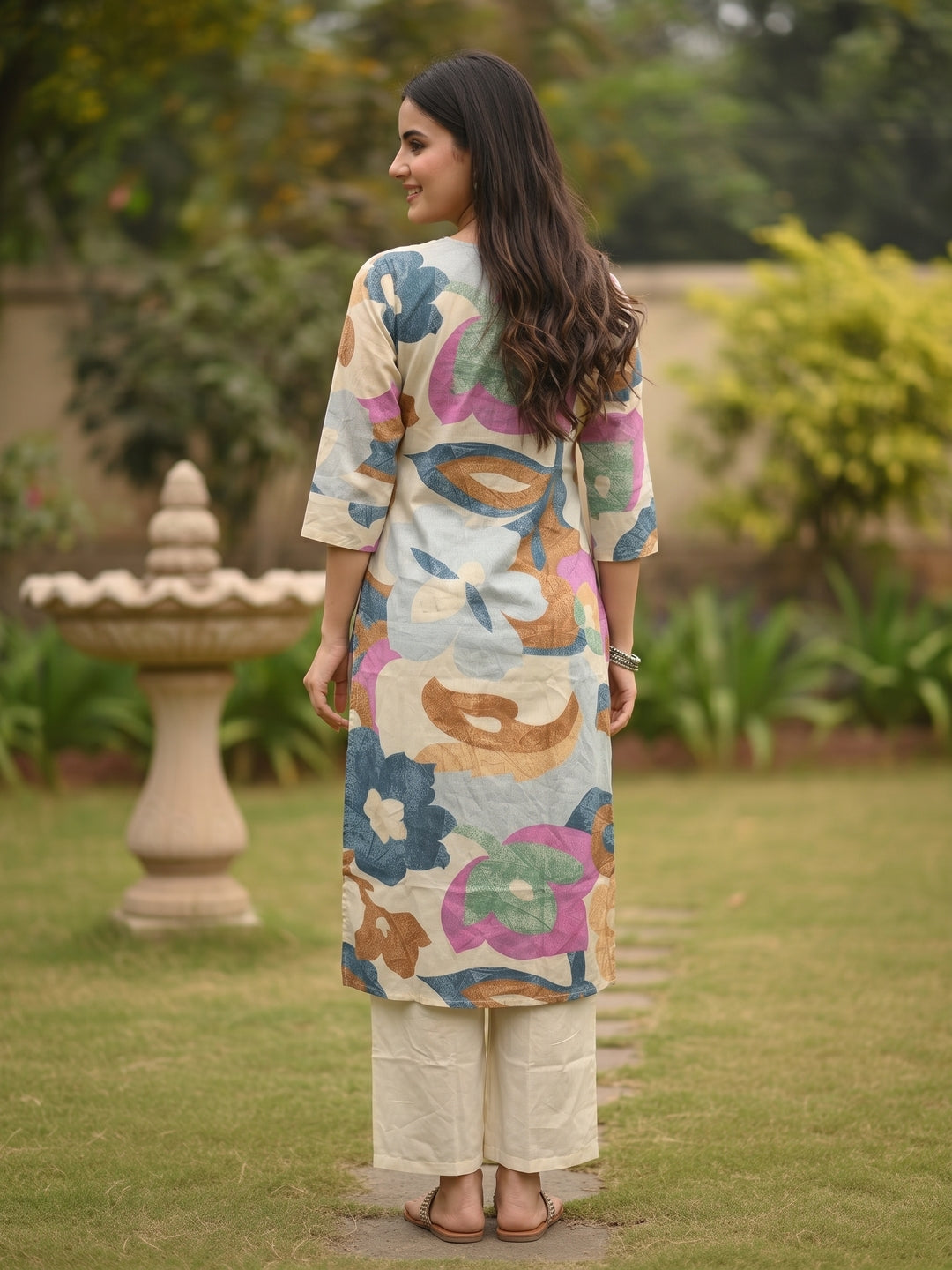 Abstract Floral Printed A-Line Co-ord Set - Multi