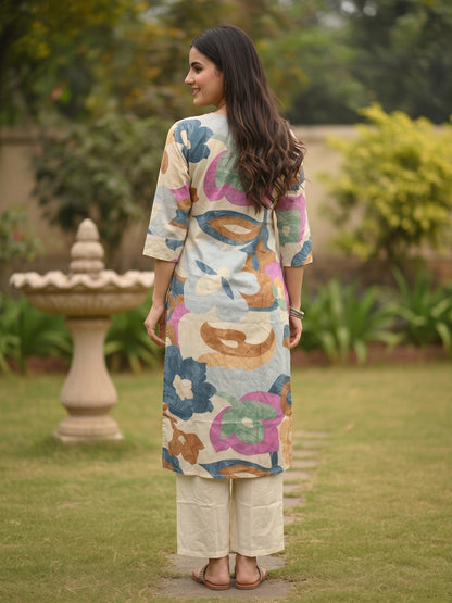 Abstract Floral Printed A-Line Co-ord Set - Multi