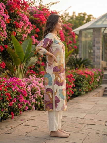 Abstract Floral Printed A-Line Co-ord Set - Multi