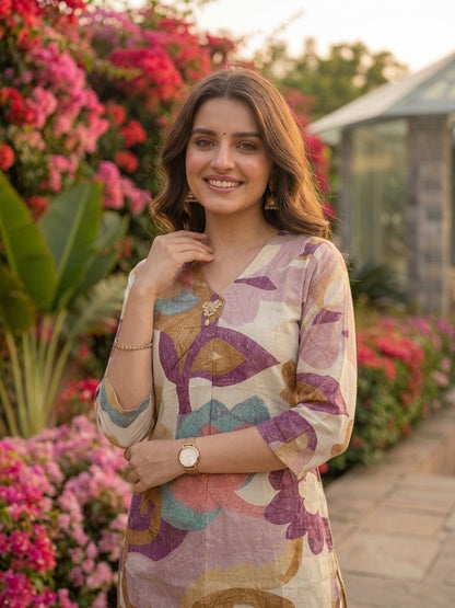 Abstract Floral Printed A-Line Co-ord Set - Multi