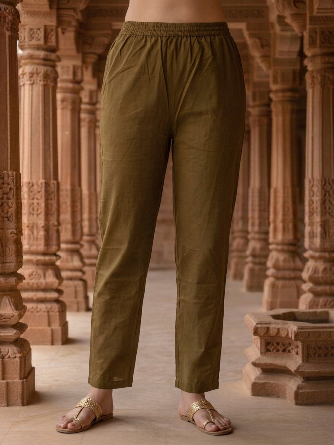 Ethnic Floral Printed Embroidered Straight Kurta with Pant & Dupatta - Olive Green
