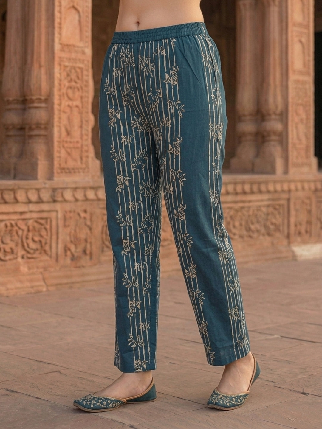 Floral Printed Sequin Work Kurta with Pant & Printed Dupatta - Indigo Blue