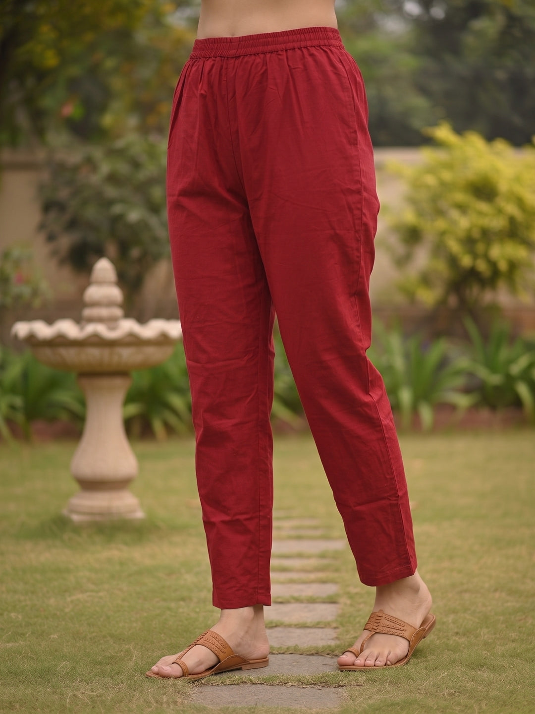 Ethnic Patchwork Solid Straight Kurta with Pant & Printed Dupatta - Maroon