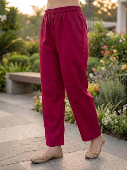 Abstract Floral Printed Straight Fit Kurta with Palazzo - Burgundy