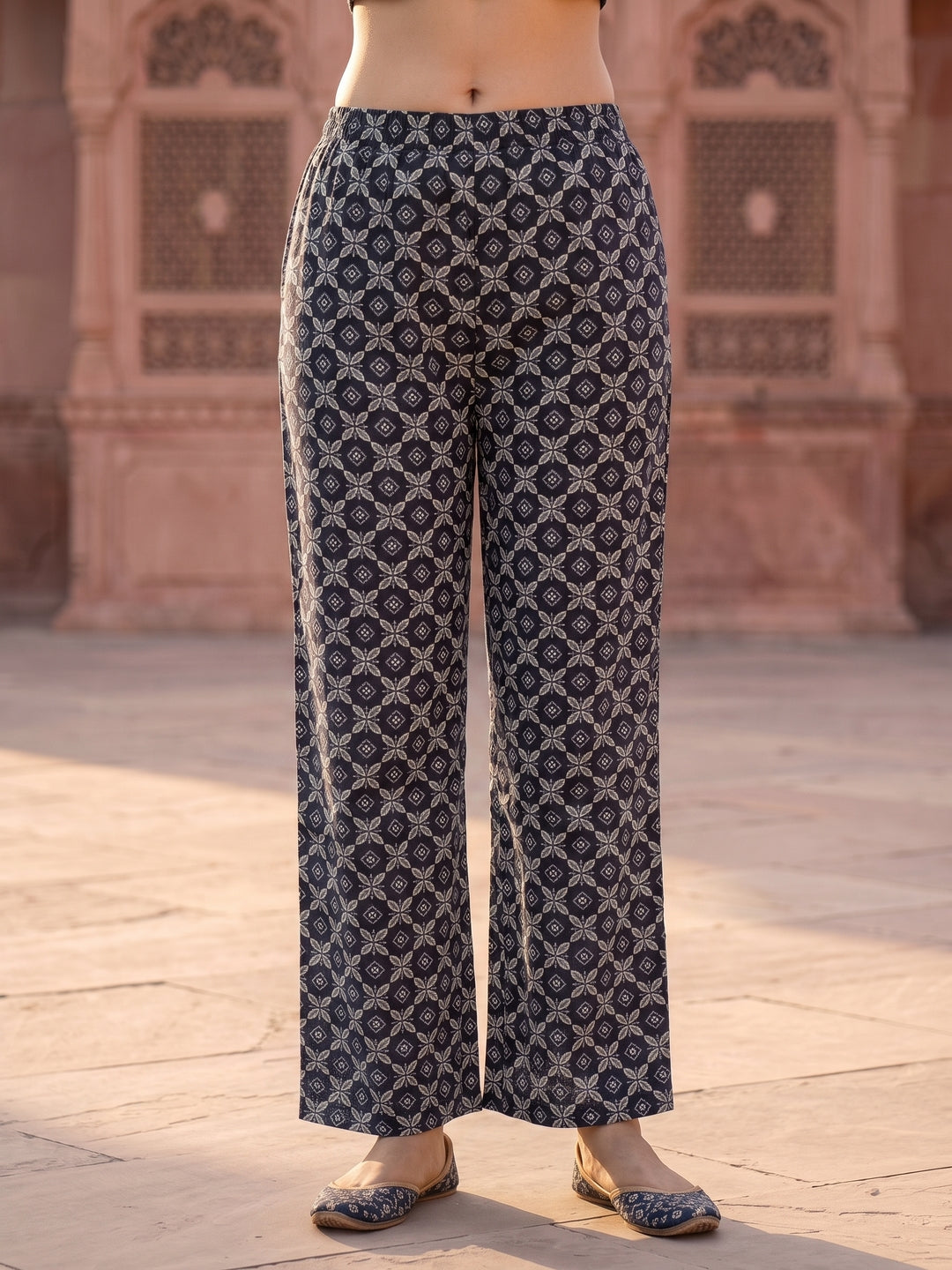 Ethnic Printed Straight Kurta with Palazzo & Dupatta - Charcoal