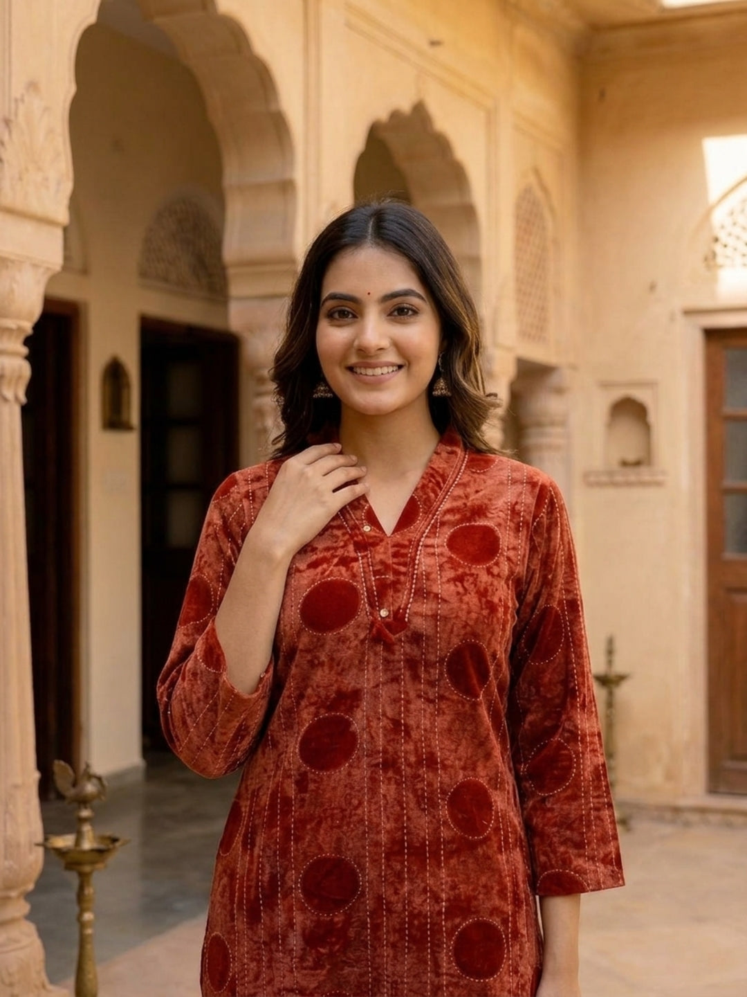 Maroon Geometric Print Cotton Flex Straight Kurta & Palazzo Co-ord Set