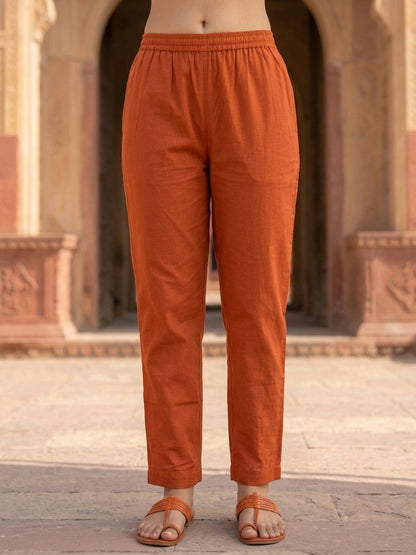 Rust Ethnic Print Cotton Straight Kurta Set with Sequins, Pyjama & Dupatta