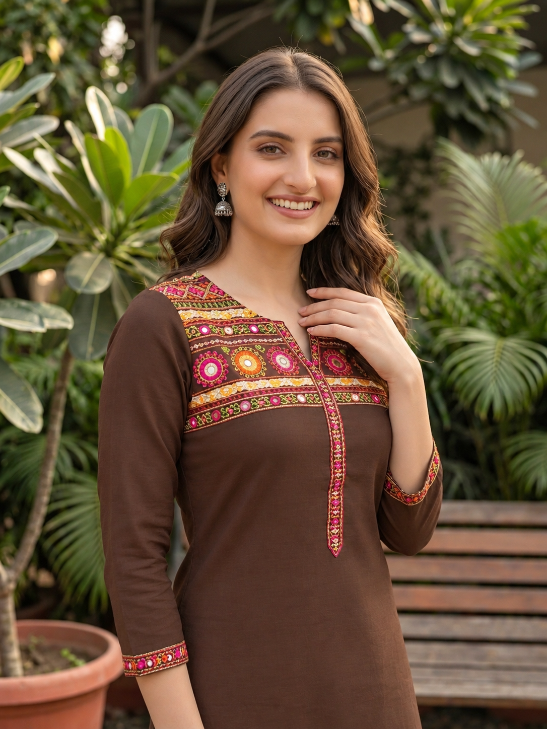 Coffee brown muslin silk kurta set, product photo 5