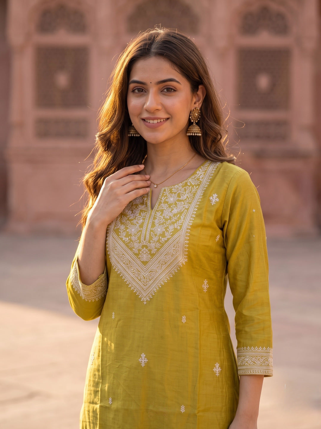 Mehndi Green Chanderi Silk Embroidered Straight Kurta