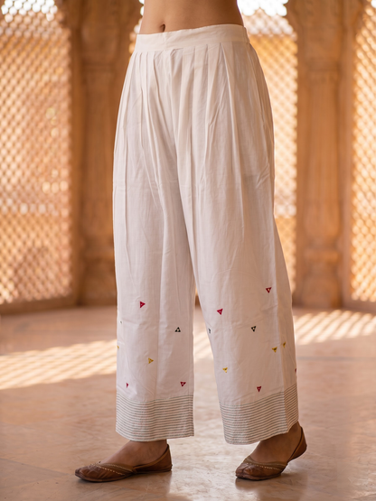 Navy Blue Ethnic Boota Print Cotton Kurta with Off White Palazzo