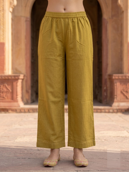 Olive Cross-Stitch Embroidered Kurta with Palazzos