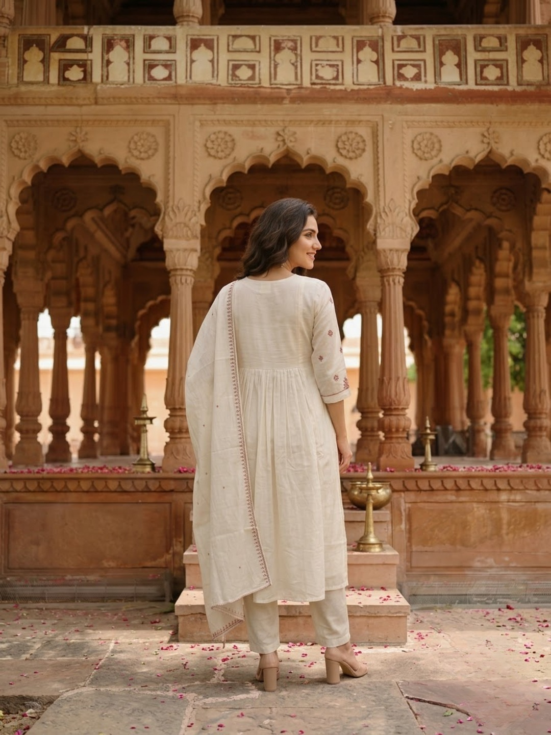 Cream Embroidered Zardozi 3-Piece Kurta Set