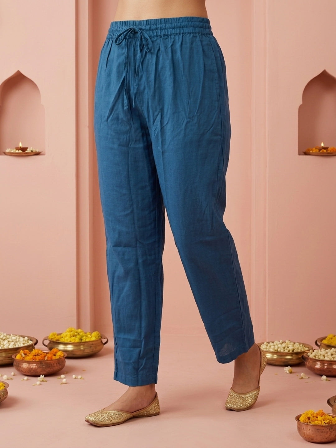 Indigo Blue Shibori Print Silk Straight Kurta Set with Gota Patti Work, Palazzo & Dupatta
