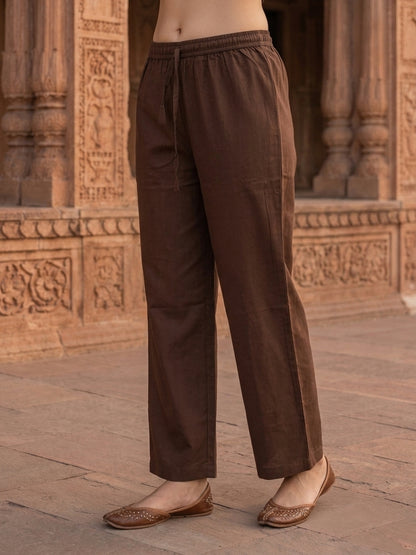 Coffee Brown Bandhani Print Cotton Anarkali Kurta Set with Mirror Work, Palazzo & Dupatta