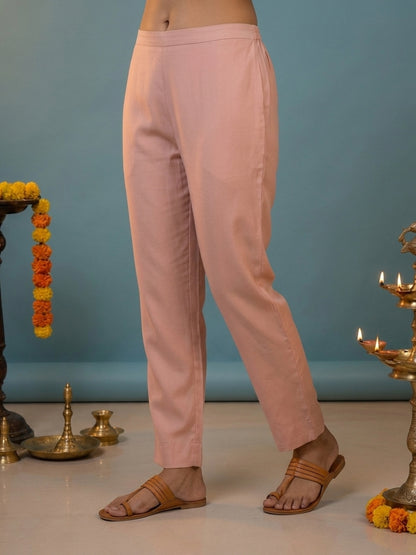 Pink Solid Chanderi Silk Straight Kurta Set with Floral Zari & Sequin Embroidery, Pant & Embroidered Chanderi Dupatta