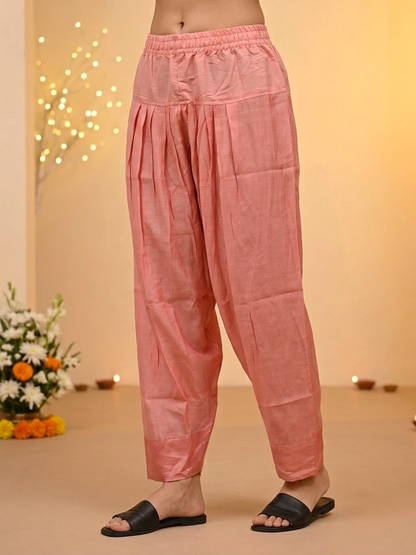 Blush Pink Solid Chanderi Silk Straight Kurta Set with Floral Thread Embroidery, Salwar & Embroidered Dupatta