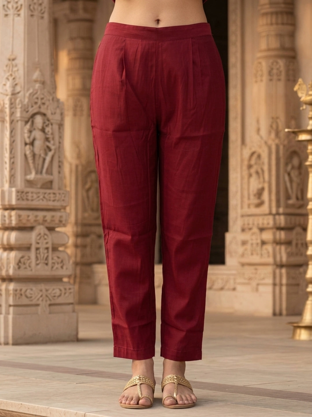 Maroon Solid Muslin Silk Straight Kurta Set with Mirror Work, V-Neck, Pant & Printed Poly Chanderi Dupatta with Tassels