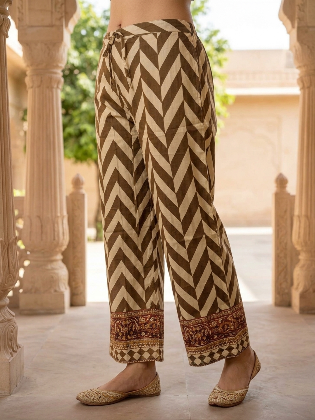 Multi Ethnic Floral Print Modal Silk A-Line Co-ord Set with Sequin Highlights, Shirt Collar & Multi Silk Blend Palazzo