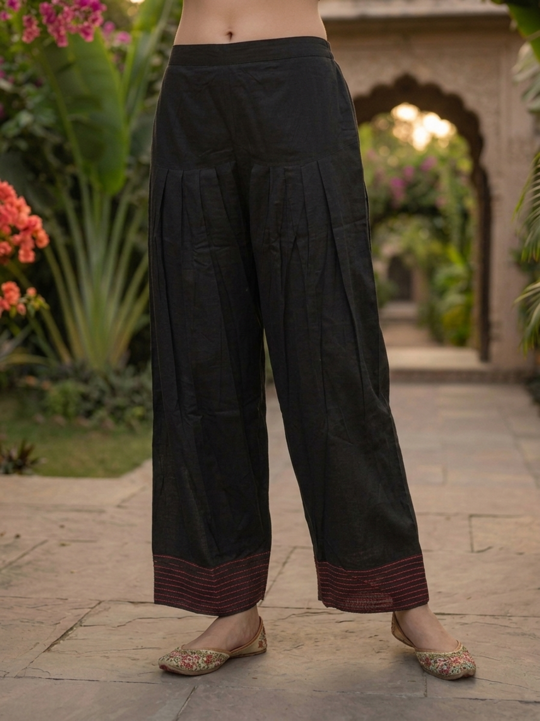 Black Solid Cotton Straight Kurta Set with Ethnic Embroidery, V-Neck, Salwar & Pure Cotton Dupatta