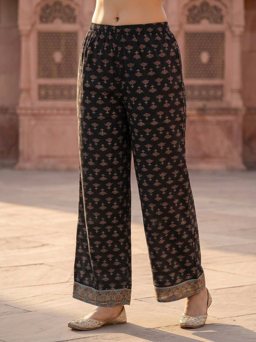 Black Floral Crepe Co-ord Set with Sequin Work & Printed Palazzo