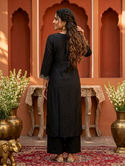 Olive Green Floral Printed Viscose Rayon Straight Kurta Co-ord Set with Thread Embroidery & Sequin, V-Neck & Printed Palazzo
