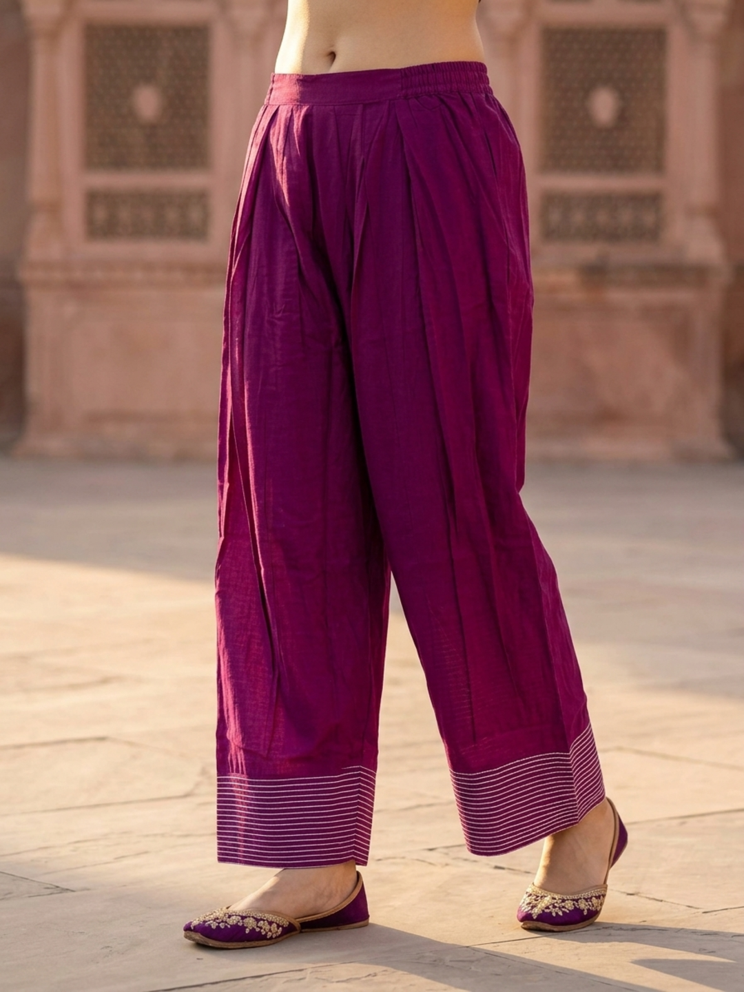Purple Shantoon Short Kurta Set with Scalloped V-Neck & Salwar
