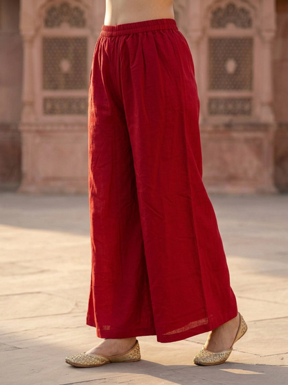 Maroon Crepe Kurta Set with Floral Hand Embroidery & Sequins, Flared Palazzo & Dupatta