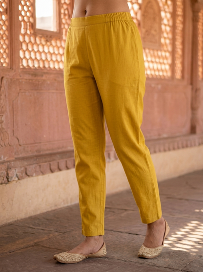 Mustard Chanderi Silk Anarkali Set with Thread & Sequin Embroidery, Pants & Dupatta