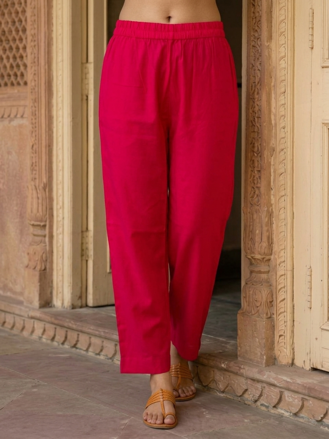 Rani Pink Chanderi Silk Kurta Set with Gota Patti Work, Palazzo & Dupatta
