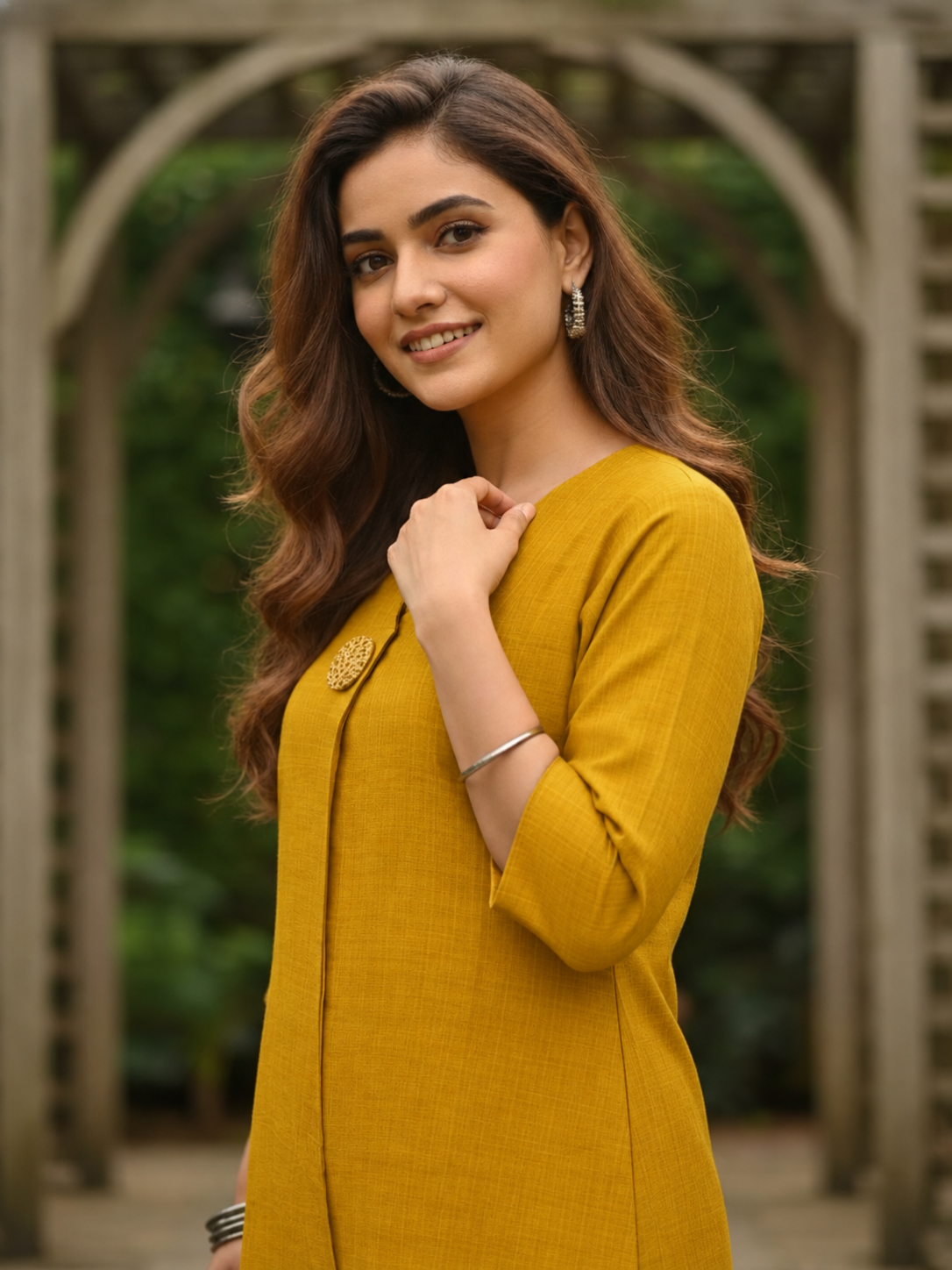 Mustard Yellow Silk Blend Kurta Set with Oxidised Trim & Palazzo