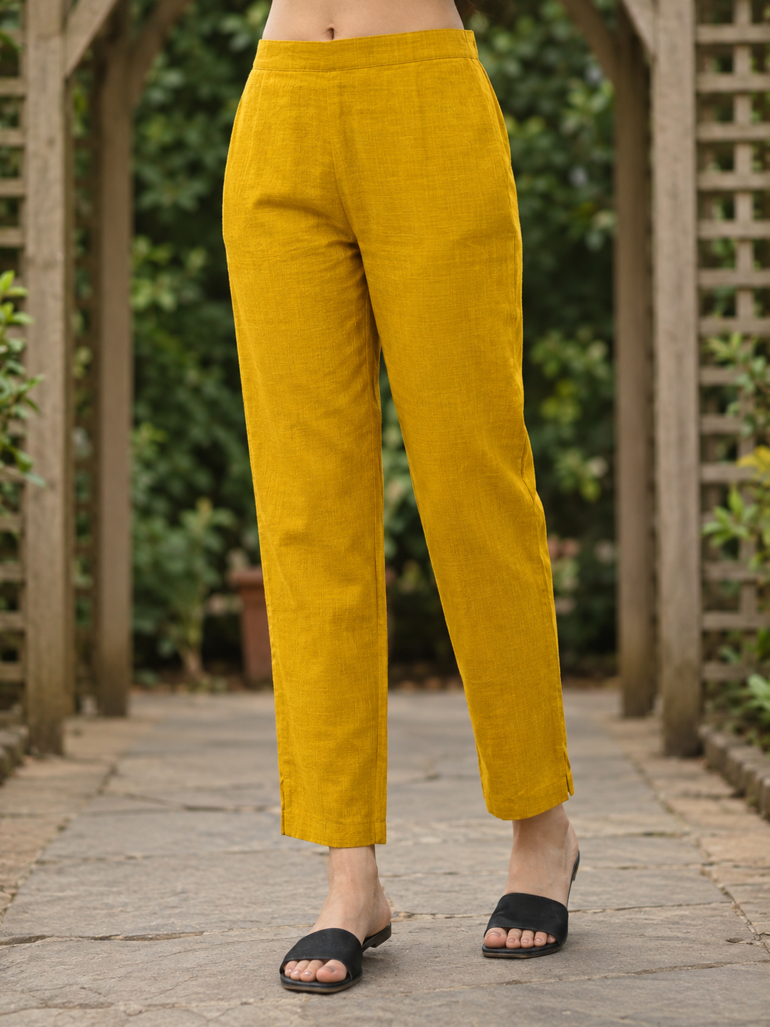 Mustard Yellow Silk Blend Kurta Set with Oxidised Trim & Palazzo