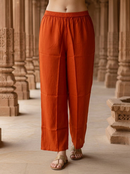 Rust Silk Kurta Set with Floral Zari Patchwork & Sequins, Palazzo & Dupatta