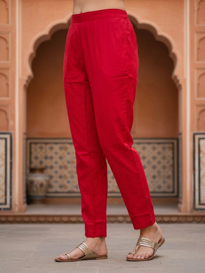 Rani Pink Floral Crepe Kurta Set with Gota Patti Work, Pant & Printed Dupatta