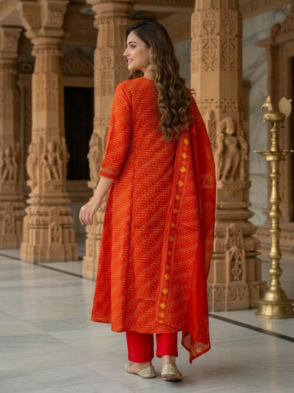 Back view of rust muslin silk A-line kurta