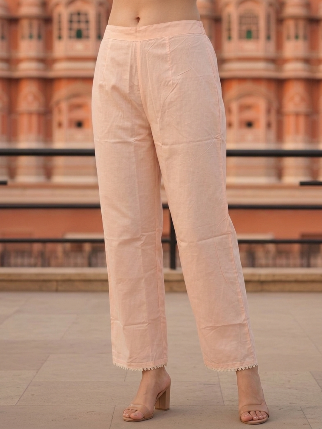 Back view of peach cotton A-line kurta