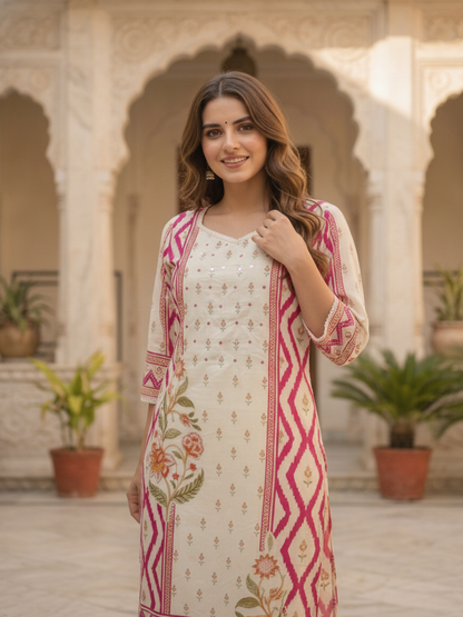 Back view of the pink floral straight kurta