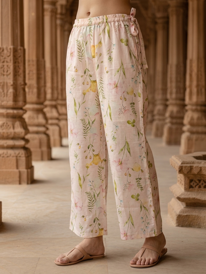 Multicolor Abstract Floral Printed Cotton Straight Fit Co-ord Set with Palazzo