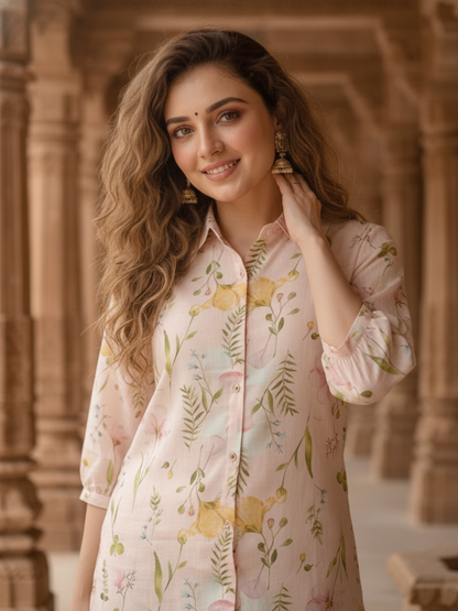 Multicolor Abstract Floral Printed Cotton Straight Fit Co-ord Set with Palazzo