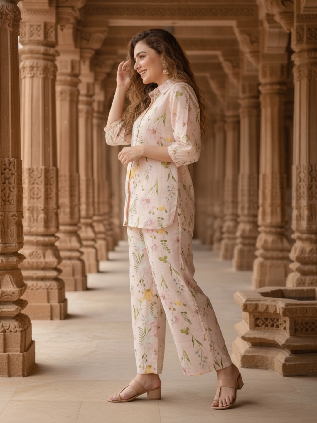 Multicolor Abstract Floral Printed Cotton Straight Fit Co-ord Set with Palazzo
