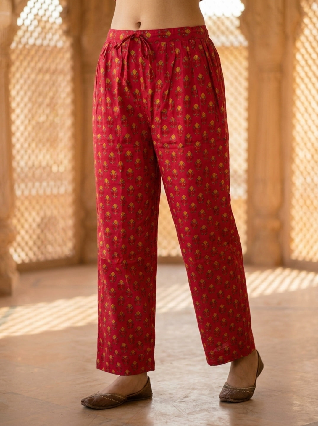 Pink Floral Ethnic Printed Embroidered Lace Work Cotton A-Line Kurta Set with Salwar and Dupatta