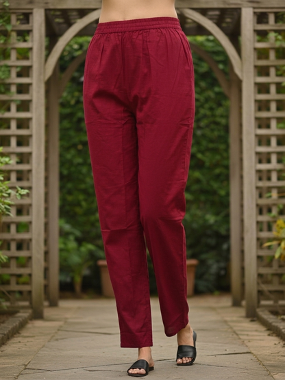 Maroon Bandhani Printed Mirror Embroidered Cotton Straight Kurta Set with Pant and Dupatta