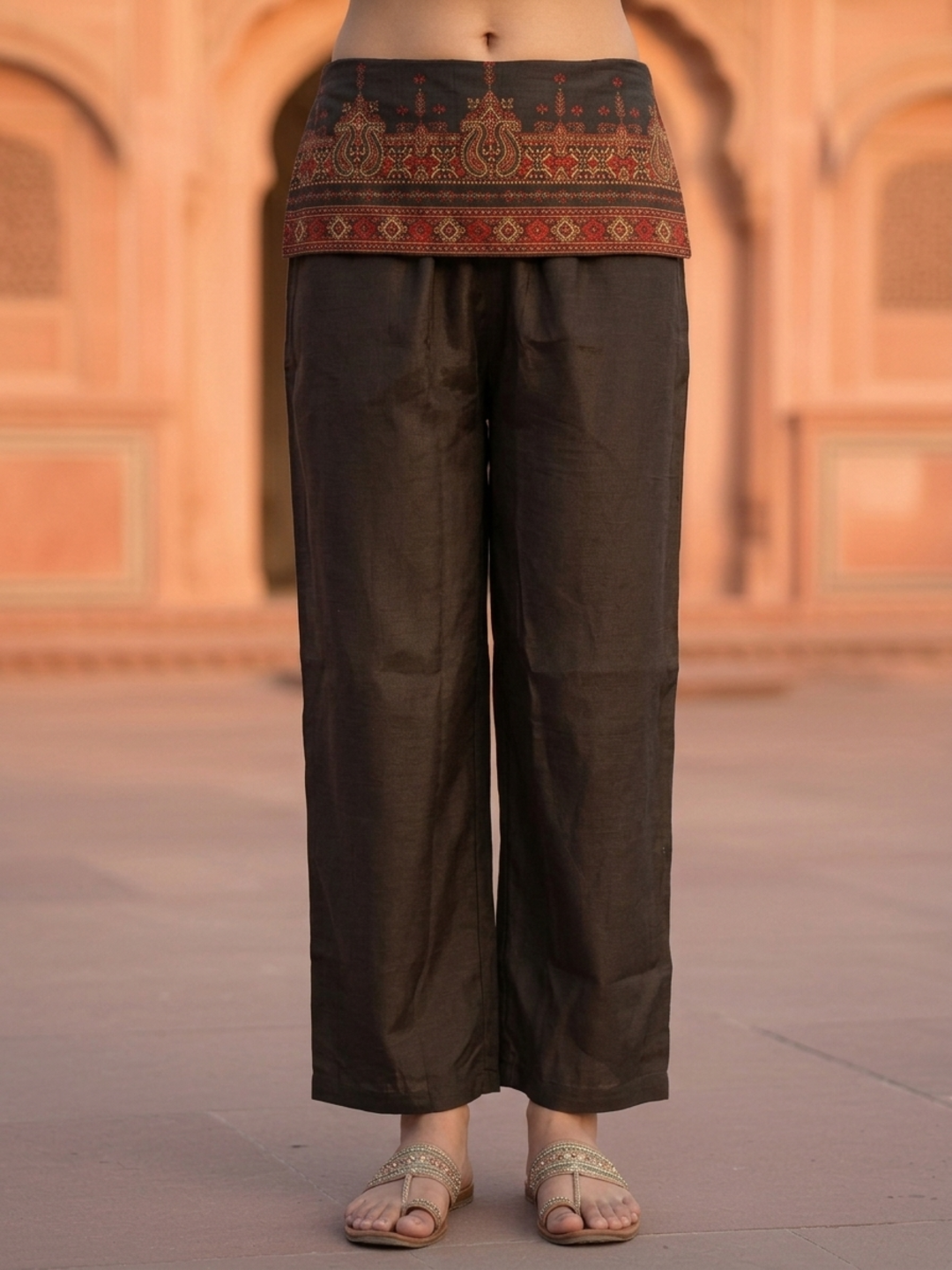 Charcoal Black Floral Ethnic Printed Embroidered Muslin Silk Straight Kurta Set with Pant and Dupatta