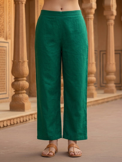 Emerald Green Solid Floral Embroidered Silk Blend A-Line Co-ord Set with Palazzo