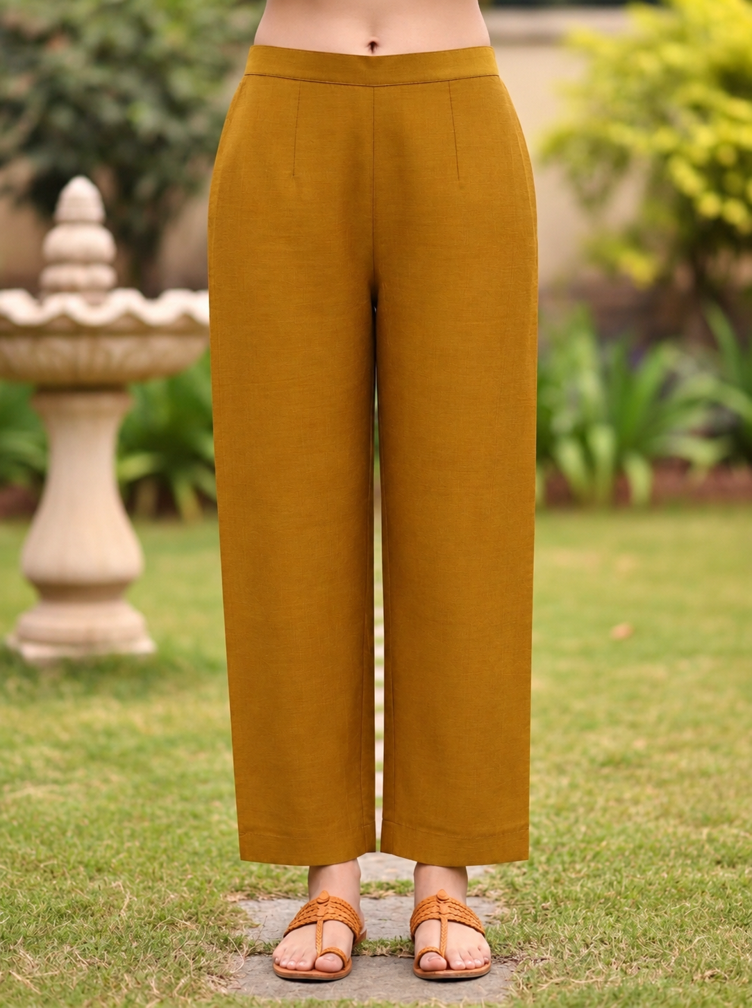 Mustard Yellow Solid Floral Embroidered Silk Blend A-Line Co-ord Set with Palazzo