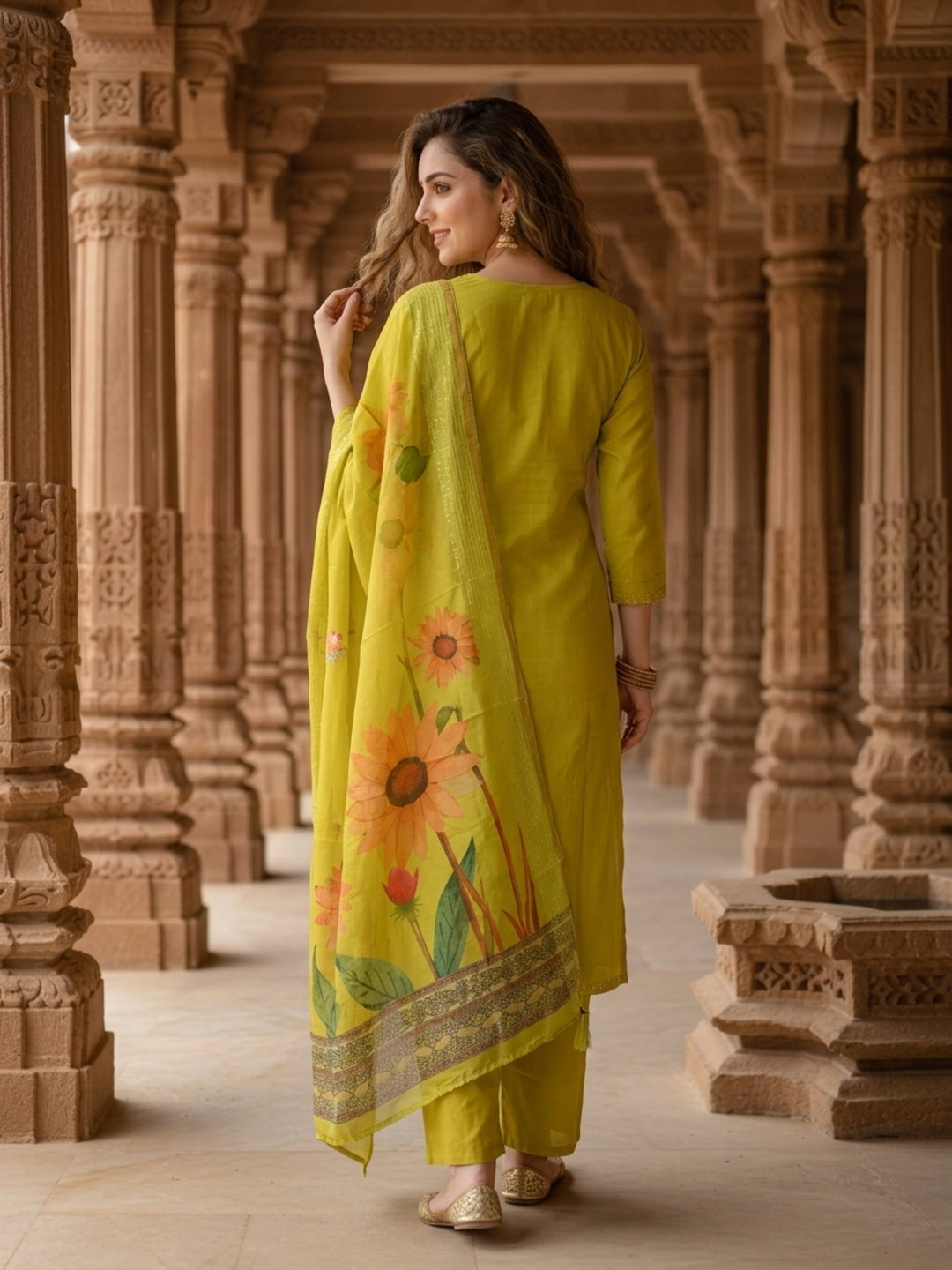 Pista Green Solid Muslin Silk Straight Kurta Set with Floral Hand Embroidery, Round Neck, Pant & Printed Poly Chanderi Dupatta