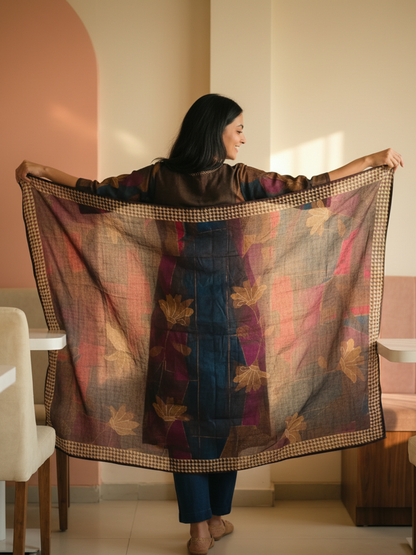 Abstract Printed Embroidered Straight Kurta with Pant and Dupatta- Multi