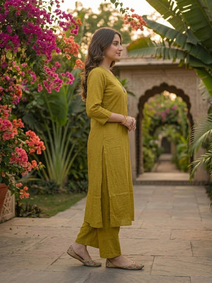 Green Solid Textured A-Line Silk Blend Co-ord Set with Palazzo