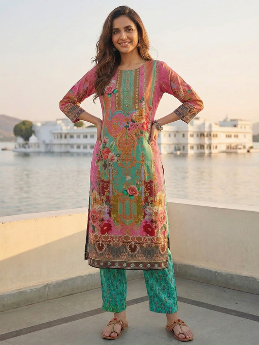 Floral & Ornamental Printed Straight Kurta - Multi