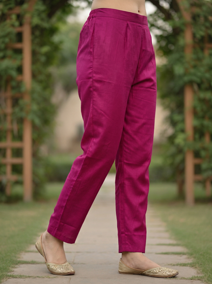 Solid Gota Patti & Sequin Embellished Straight Kurta with Pant & Dupatta - Purple