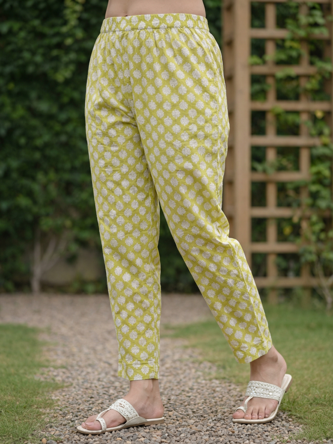 Floral Printed Mirror Work, Embroidered & Lace Straight Kurta with Pant & Dupatta - Lime Green